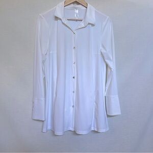 MarlaWynne White Long Sleeve Button Down Flowy Loose Stretchy Shirt